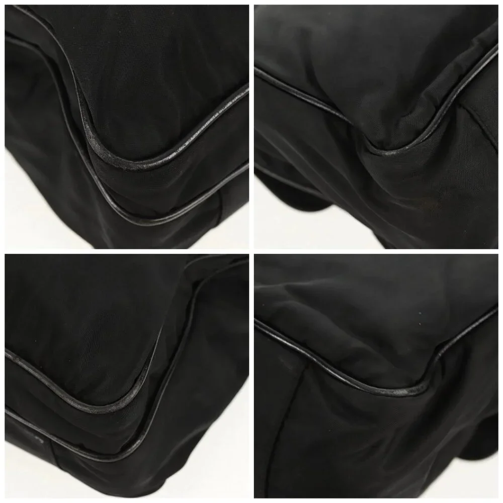PRADA Business Bag Nylon Leather Black Silver Auth bs31717